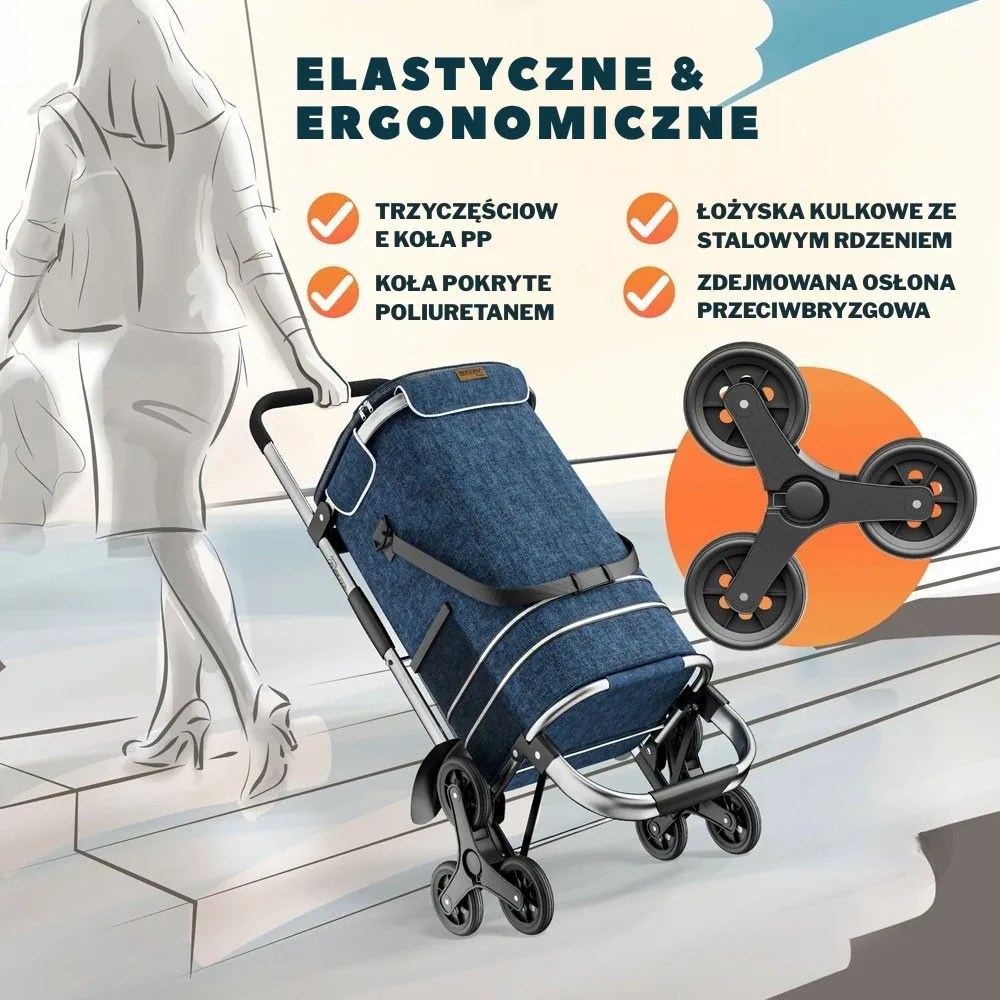 Torba na zakupy na kółkach do schodów COMFORT, 50l, niebieska Monzana