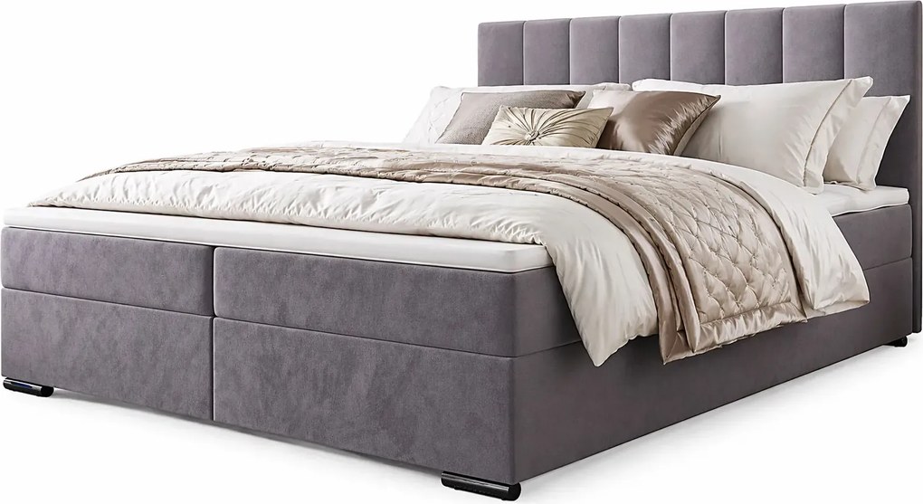 Szare welurowe łóżko kontynentalne 5 rozmiarów Z2-R57