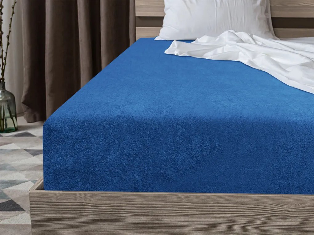 PrzytulneMieszkanie.pl Prześcieradło frotte EXCLUSIVE granatowe 140x200 cm