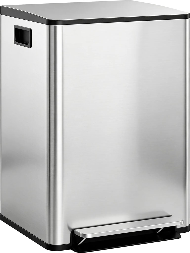 HOMCOM Kosz na śmieci z 2x30 l komorami, pokrywa Soft-Close, odporny na odciski, stal nierdzewna, srebrny | Aosom PL