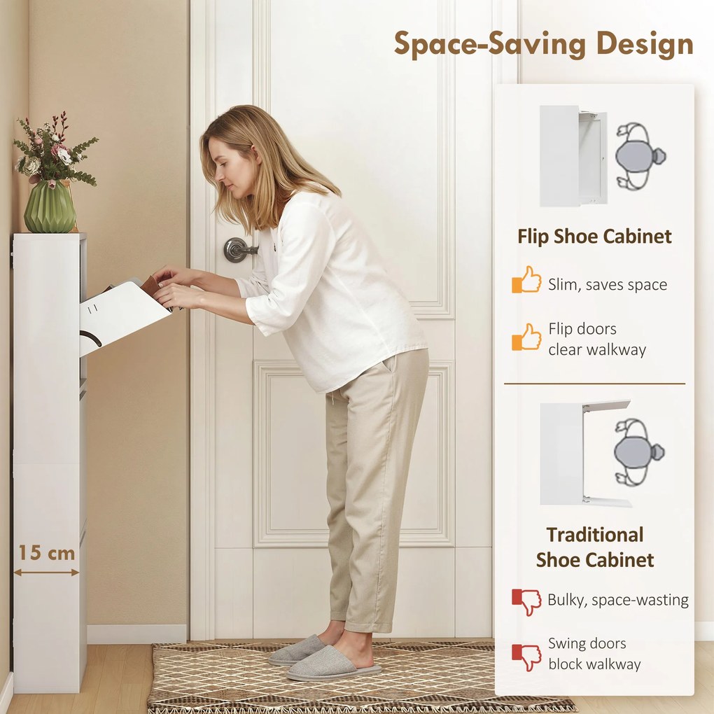 HOMCOM Metalowa szafka na buty z 3 uchylnymi półkami, wąska szafka na buty montowana na ścianie, na 6 par butów, biała | Aosom PL