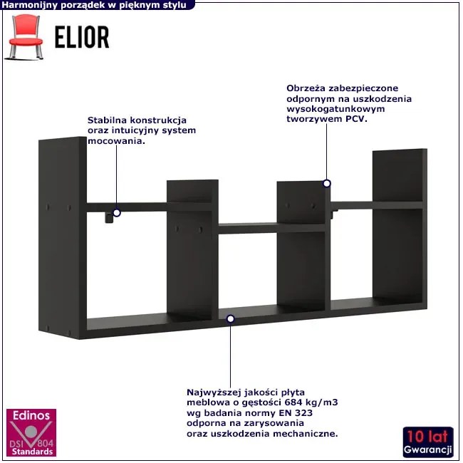 Czarna wisząca półka ścienna P8-G06
