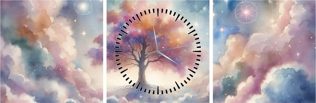 Obraz – Drzewo życia w chmurach (z zegarem) (90x30 cm)