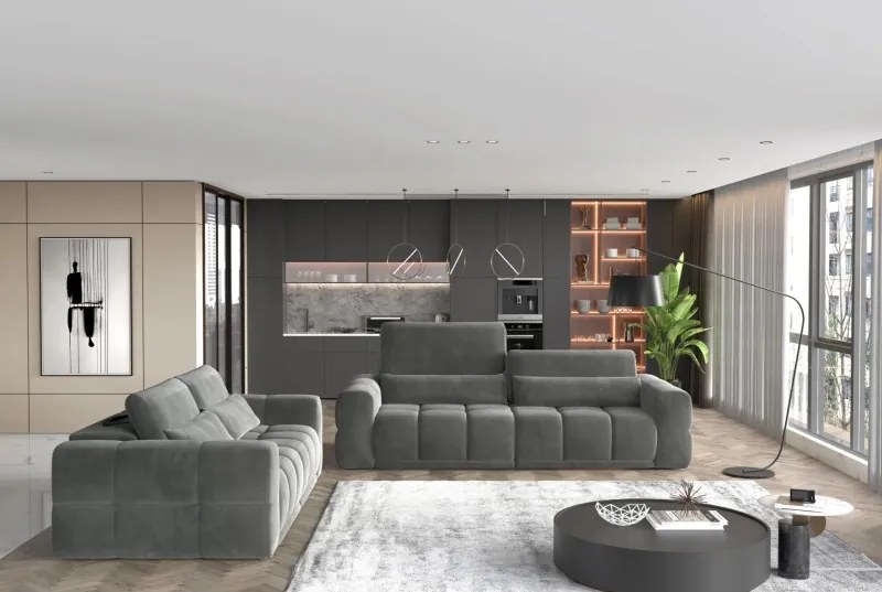 Sofa LAGOS 3 osobowa z elektrycznym wysuwem i regulowanymi zagłówkami WERSAL