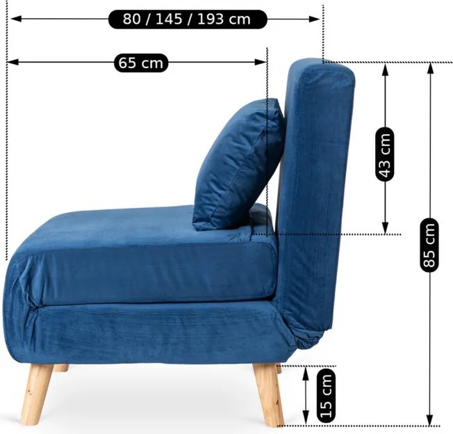 Fotel Rozkładany Leżanka Wypoczynkowy MARRY do Spania Granatowy