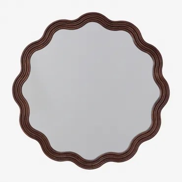 Okrągłe Lustro Ścienne Z Drewna Dębowego (średnica 80 Cm) Luesia Ciemne Drewno - Sklum