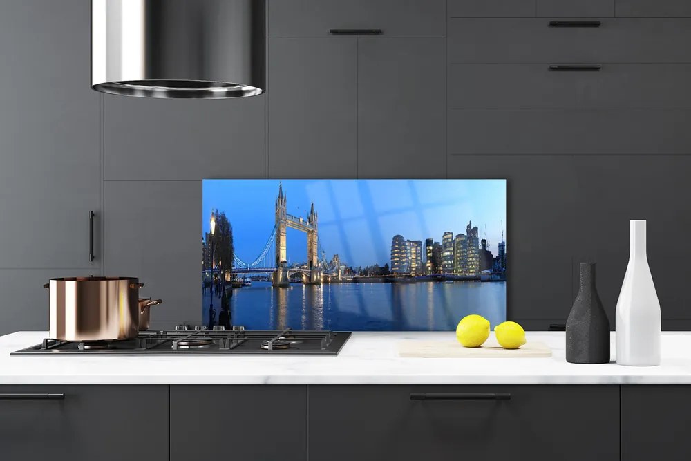 Panel Szklany do Kuchni Podświetlony Most Miejski