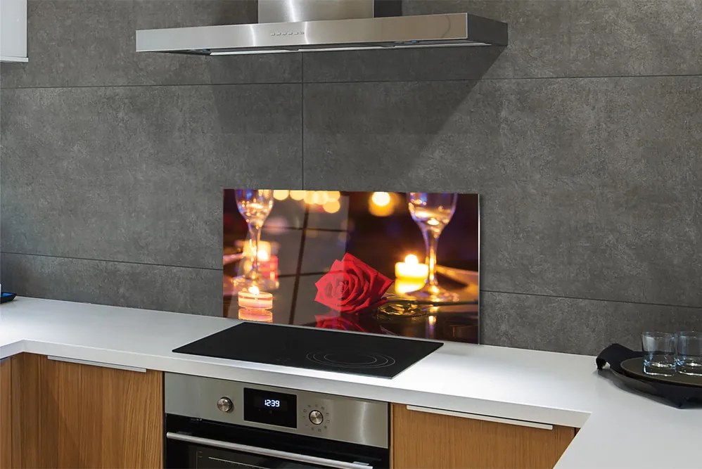 Panel nad Blat Kuchenny Róża, Świece i Kieliszki