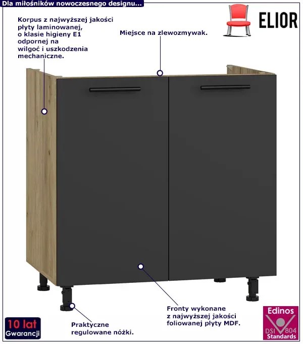 Kuchenna szafka zlewozmywakowa dąb craft + antracyt Z2-H49