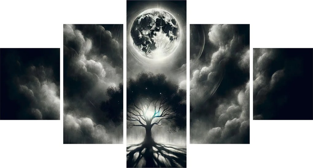 Obraz – Czarno-białe drzewo w pełni księżyca (125x70 cm)