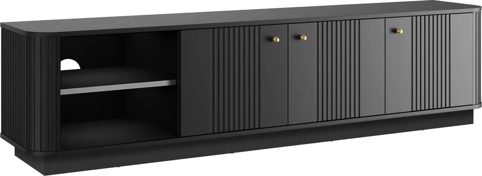 Szafka RTV Vesper 3D 187 cm na cokole - czarny / złote uchwyty