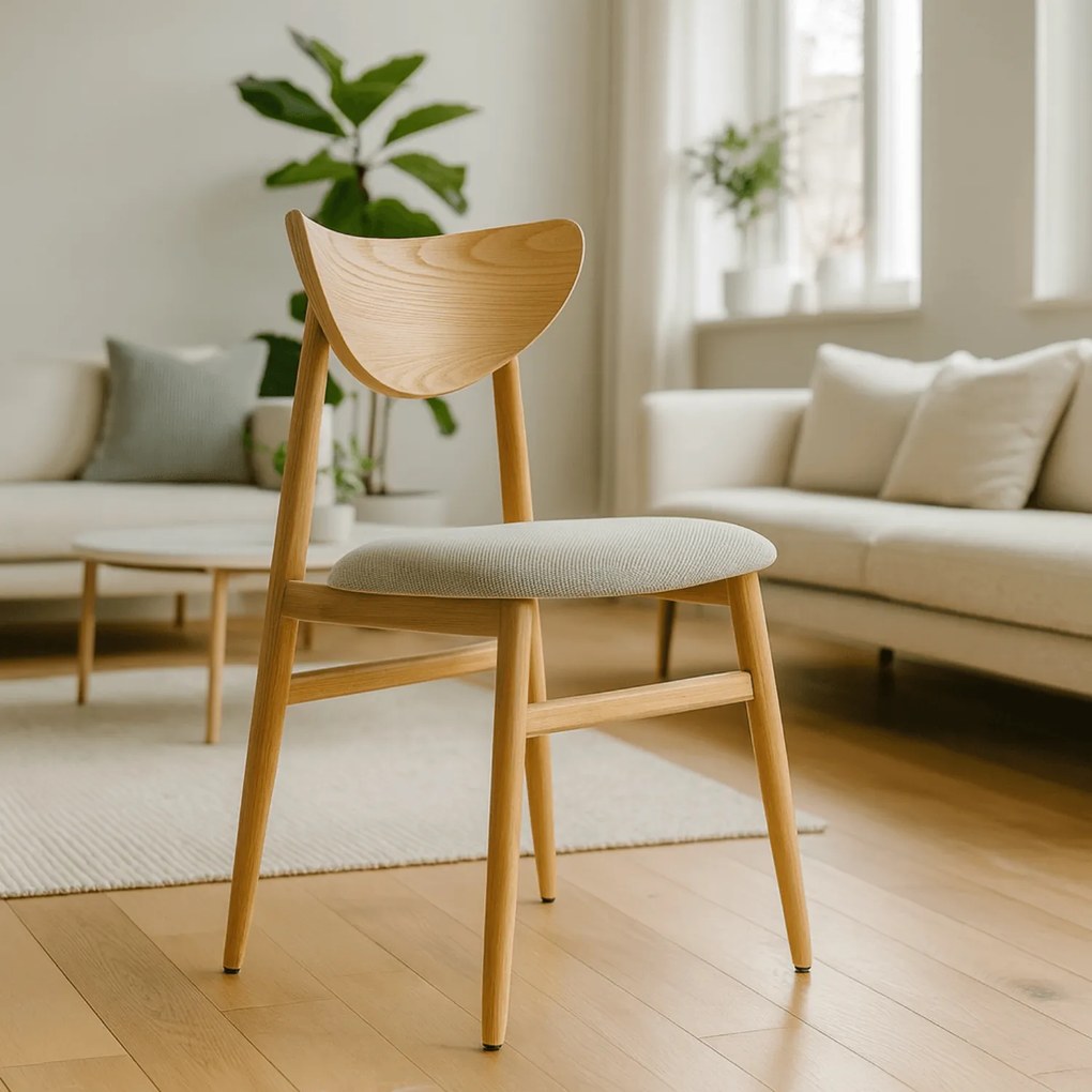 Krzesło Tapicerowane z Drewna Giętego BRAGA Dąb/Szare Retro