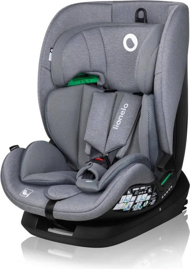 Lionelo - Obrotowy fotelik samochodowy z bazą LAVENDER i-Size 76-150 cm Szary Kamień