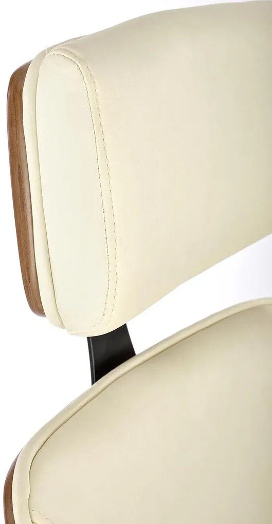 Designerski obrotowy fotel tapicerowany orzech + kremowy E1-L68