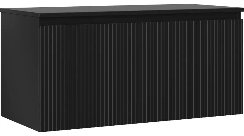 Mexen Rivel szafka łazienkowa podumywalkowa 100 cm z blatem, 1 szuflada, ryflowana , czarna mat - 91A20-10047-1-BFC71