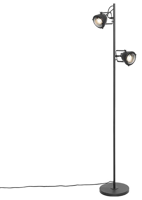 Industrialna lampa podłogowa czarna 2-światłowa - EmadoPrzemysłowy Oswietlenie wewnetrzne