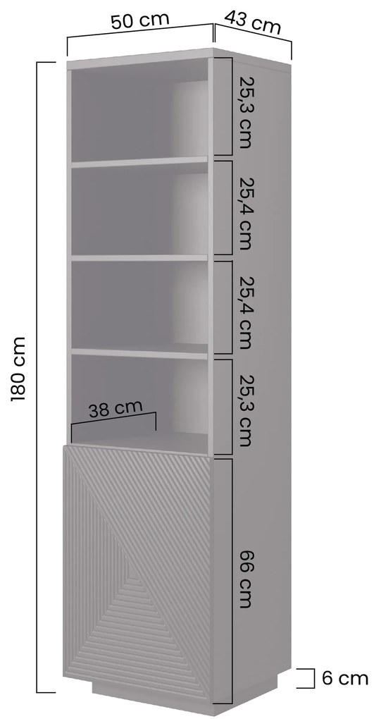 Regał Asha 50 cm z ryflowanym frontem - kaszmir