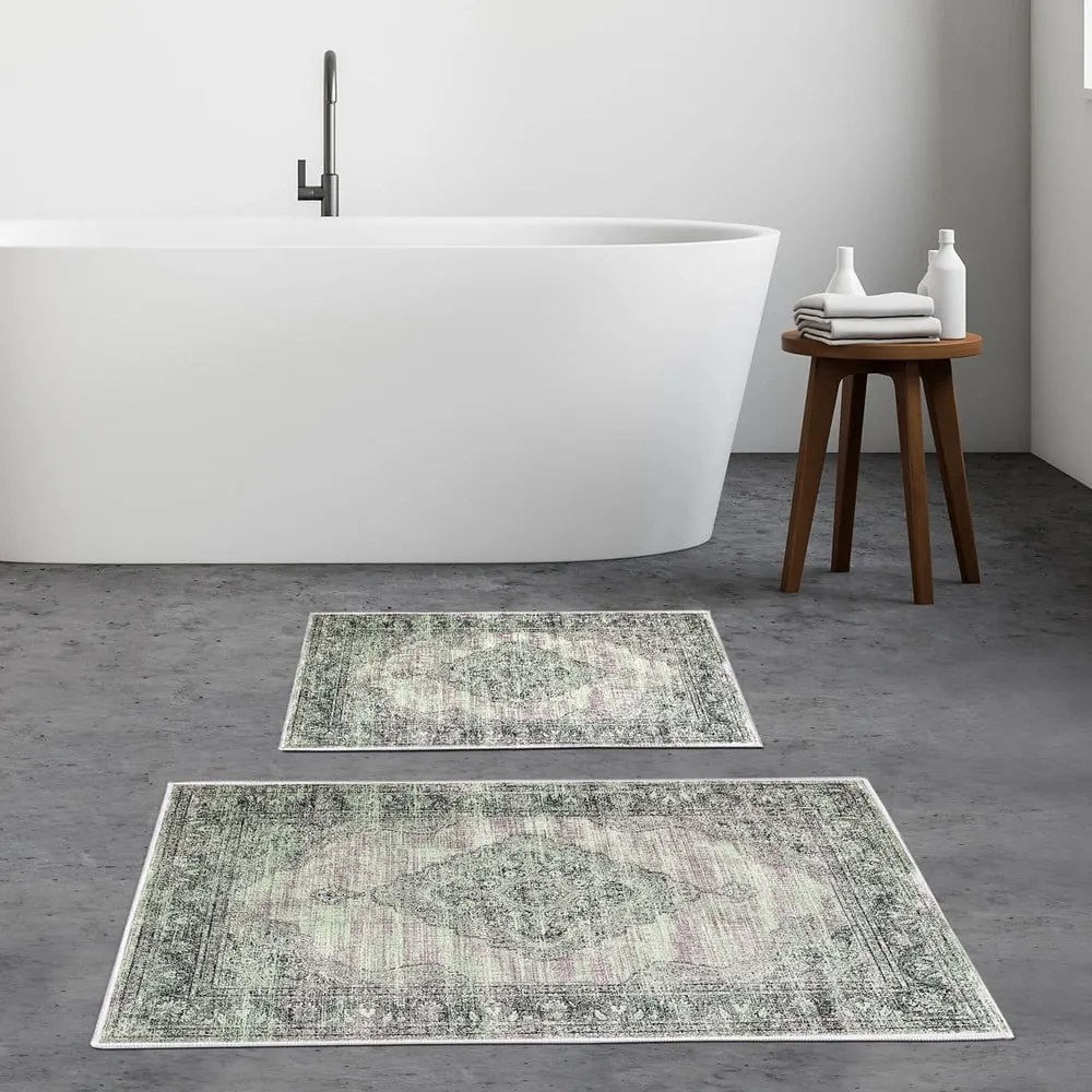 Zielono-szare dywaniki łazienkowe zestaw 2 szt. 60x100 cm – Foutastic