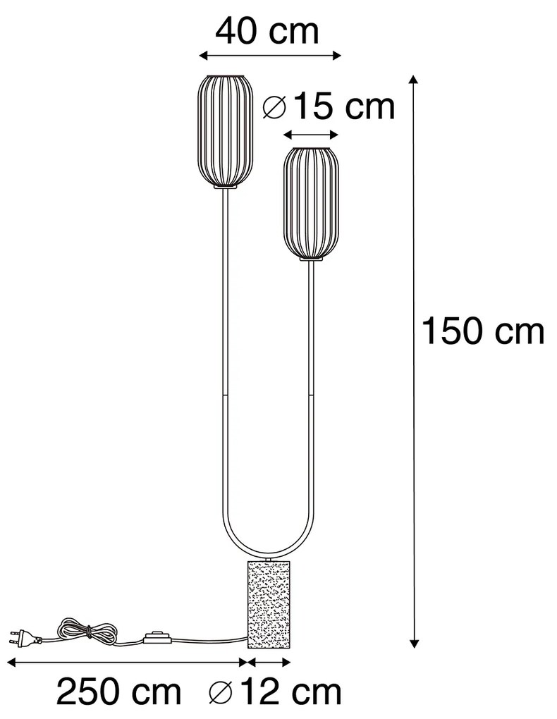 Lampa stojąca w stylu art deco mosiądz z przezroczystym szkłem 2-światła - Rid