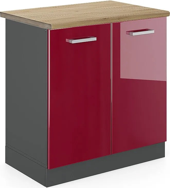 Szafka pod zlew czerwony połysk 80x60x81.6 r-line