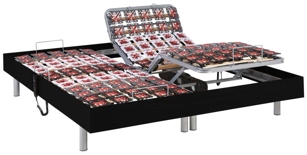 Elektryczne łóżko relaksacyjne z płytek, materac z pamięć kształtu ATRIDE marki DREAMEA - silniki OKIN - kolor czarny - 2 x 90 x 200 cm
