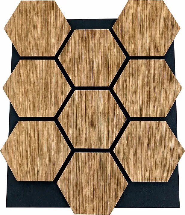 Dekoracyjny panel z płyty MDF z sześciokątnym wzorem i filcem PET, zestaw 12 sztuk, 62x76 cm, dźwiękochłonna okładzina ścienna, dąb.