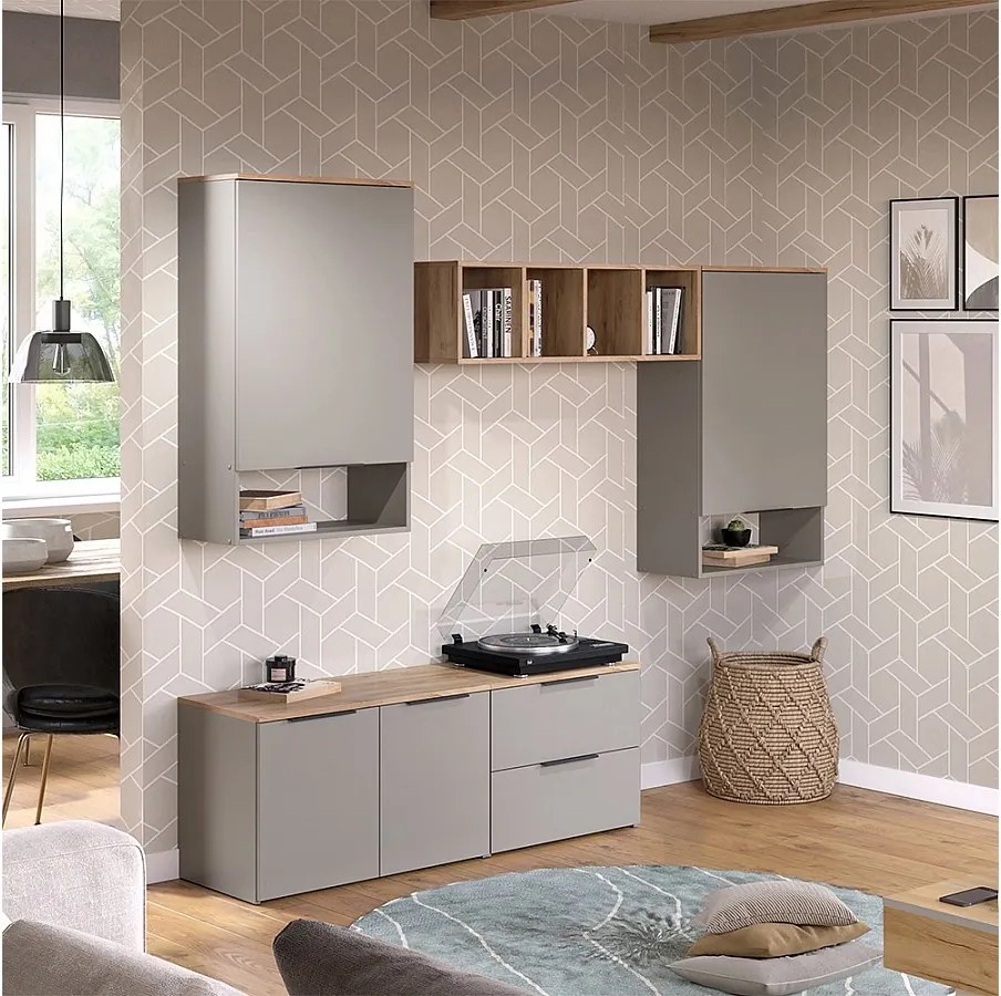 Ściana w salonie szary 80x40x50 wido