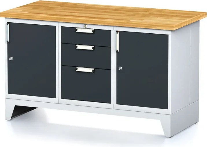 Stół warsztatowy MECHANIC, 1500x685x880 mm, 1x 3 szufladowy kontener, 2x szafka, grafitowy