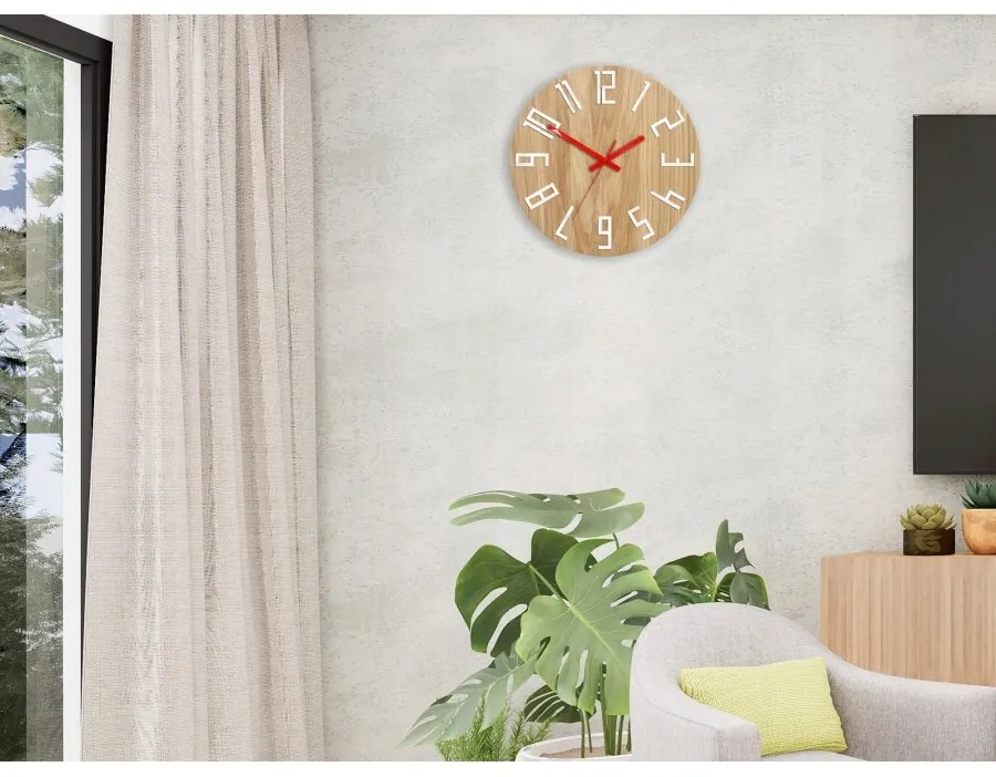 Zegar na ścianę nowoczesny drewniany z dużymi cyframi okrągły cichy loft