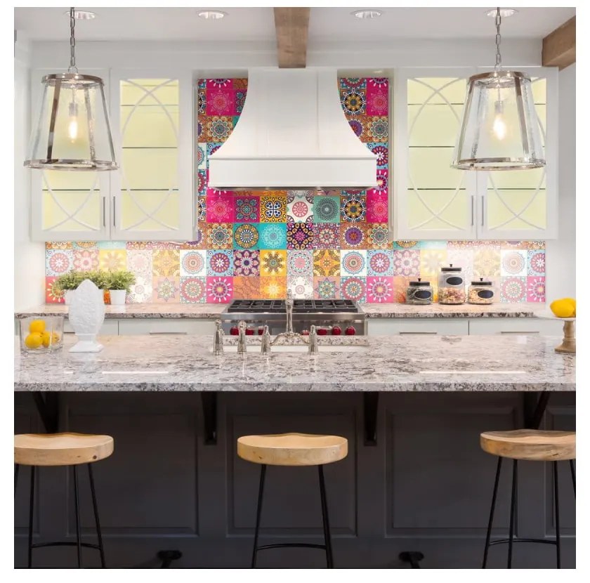 Zestaw 30 naklejek ściennych Ambiance Wall Stickers Tiles Azulejos Mariska, 15x15 cm