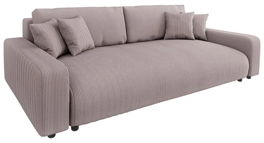 Jasnoróżowa sztruksowa rozkładana sofa ze schowkiem 234 cm Sara – Ropez