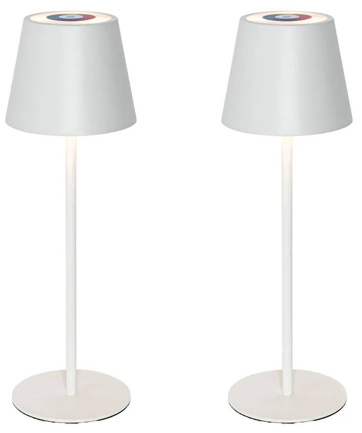 Zestaw 2 białych lamp stołowych ze ściemniaczem i ładowalnym RGBW - Murdock