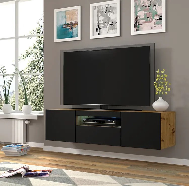 Szafka rtv stojąca lub wisząca dąb artisan + czarny L7-L49