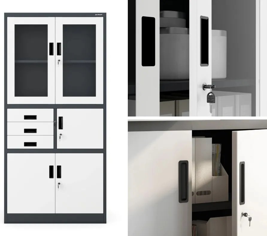 Biurowa szafa aktowa z sejfem Filip 90x40x185 cm antracyt/biały