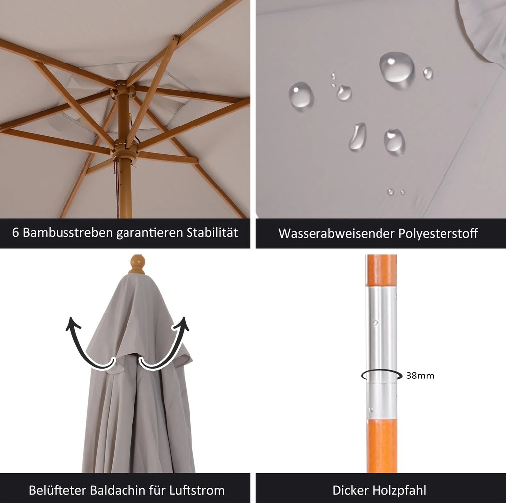 Outsunny Parasol Ogrodowy Zewnętrzny 3-stopniowy Bambus i Poliester 180 ㎡ Szary Ochrona UV Ø25x23m | Aosom PL