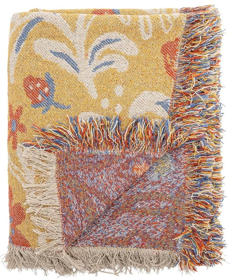 Żółty koc z bawełny z recyklingu 130x160 cm Reims – Bloomingville