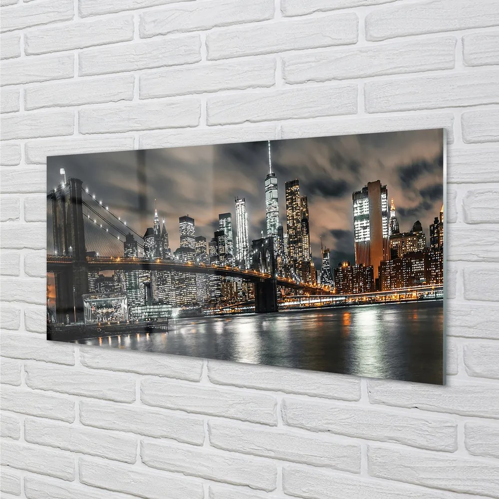 Panel szklany do Kuchni Nocny Pejzaż Miejski z Mostem