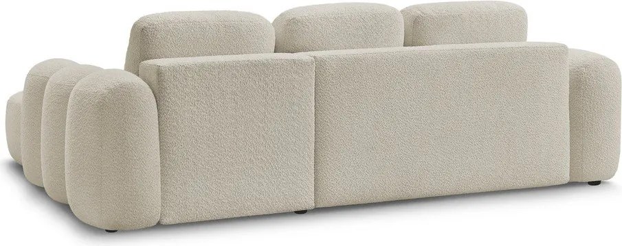 Beżowy rozkładany narożnik z materiału bouclé ze schowkiem (prawostronny/z szezlongiem) Montaigne – Bobochic Paris