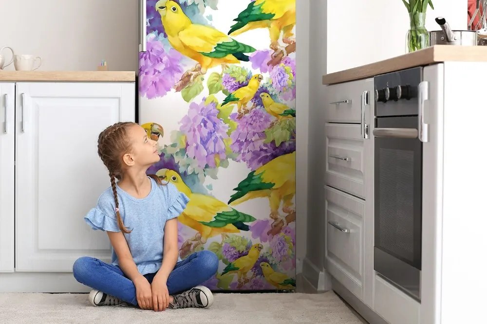 Mata magnetyczna na lodówkę Żółte papugi
