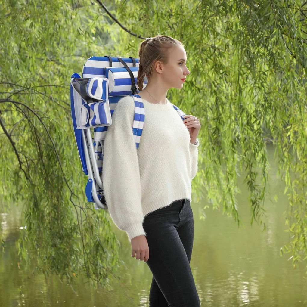 Krzesło plażowe RHODOS, 68x63x75cm, niebieski/biały SongmicsHome