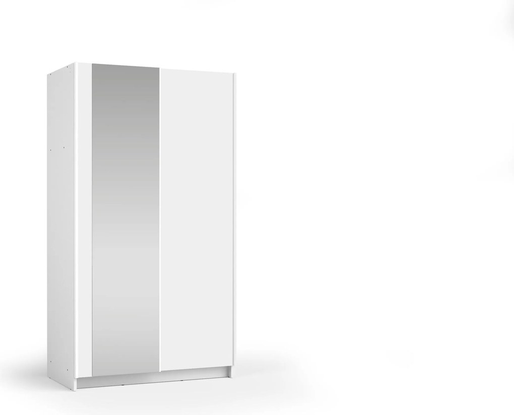 Szafa Przesuwna CERON 100 cm z Lustrem Szafa Dwudrzwiowa, Biały