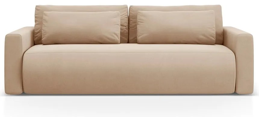Jasnobrązowa aksamitna rozkładana sofa ze schowkiem 238 cm Belfast – Cosmopolitan Design
