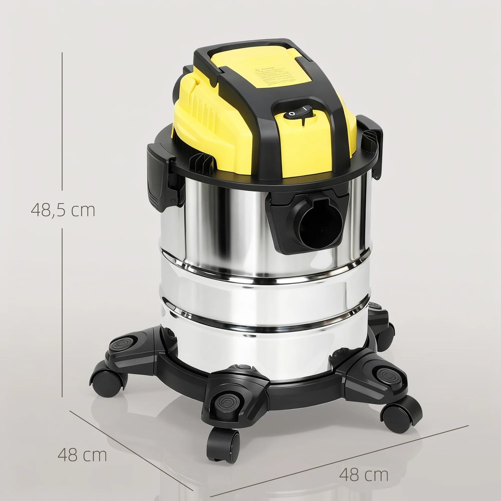 HOMCOM odkurzacz na mokro i sucho, na kółkach, potrójny system filtrów, 20 L zbiornik na kurz