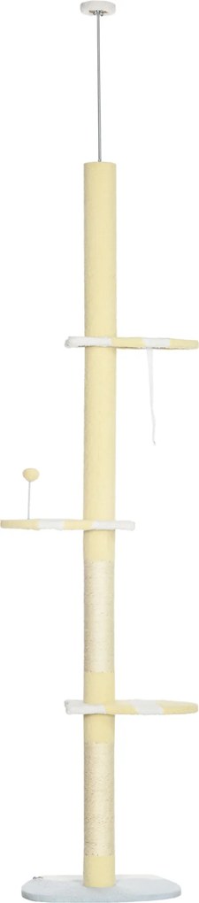 PawHut Regulowany drapak z antypoślizgiem, słupkami z sizalu, 220-260W x 47D x 34S cm, Żółty/Biały/Niebieski