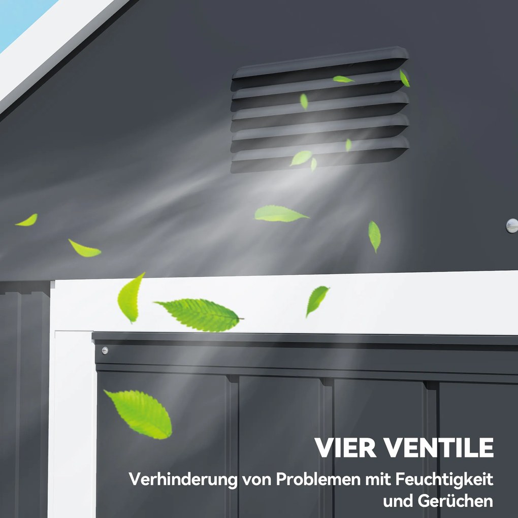 Outsunny Szopa Ogrodowa, Dom Narzędziowy z Metalu, Podwójne Drzwi, Okno, 259x172x222 cm, Szary/Biały