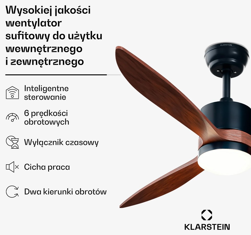 Klarstein SkyBreeze Smart 132 cm 31 W wentylator sufitowy orzech włoski