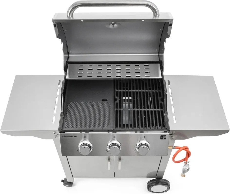 Grill gazowy OKLAHOMA BBQ, 4 palniki, z reduktorem, srebrny Penta CZ