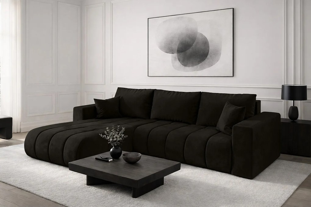 Narożnik z funkcją spania i pojemnikiem MILO PREMIUM, tkanina Monolith, Ciemnoszary, Lewy