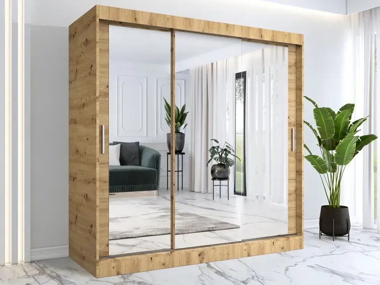 Szafa przesuwna z lustrem dąb artisan 200 cm - Kukkin 6X
