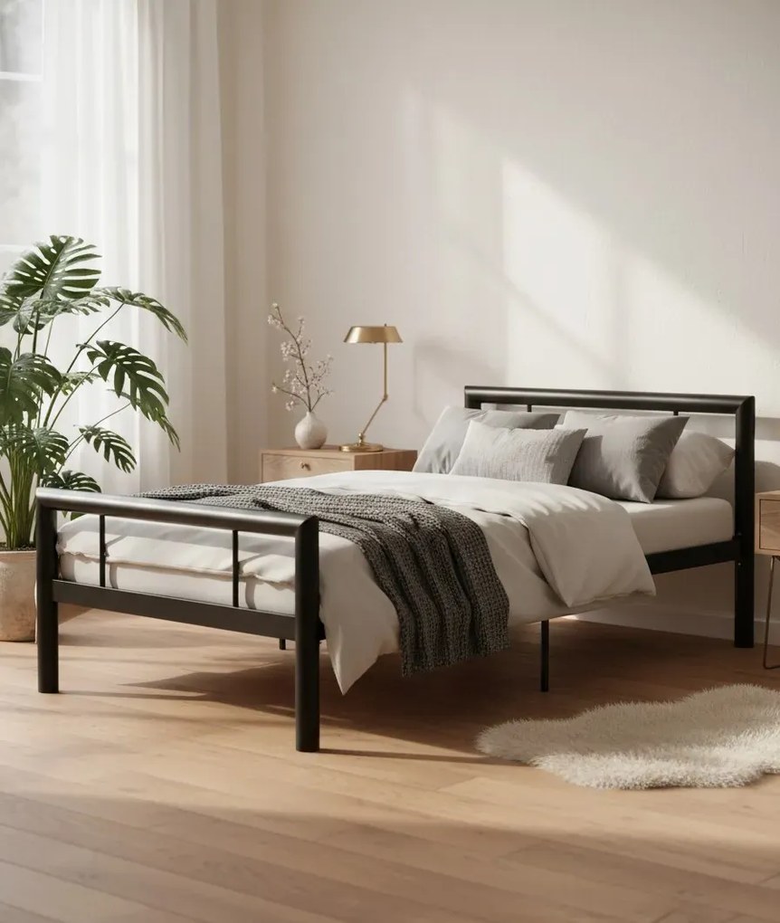 Czarne metalowe łóżko z zagłówkiem 100 x 200 cm C0-A56